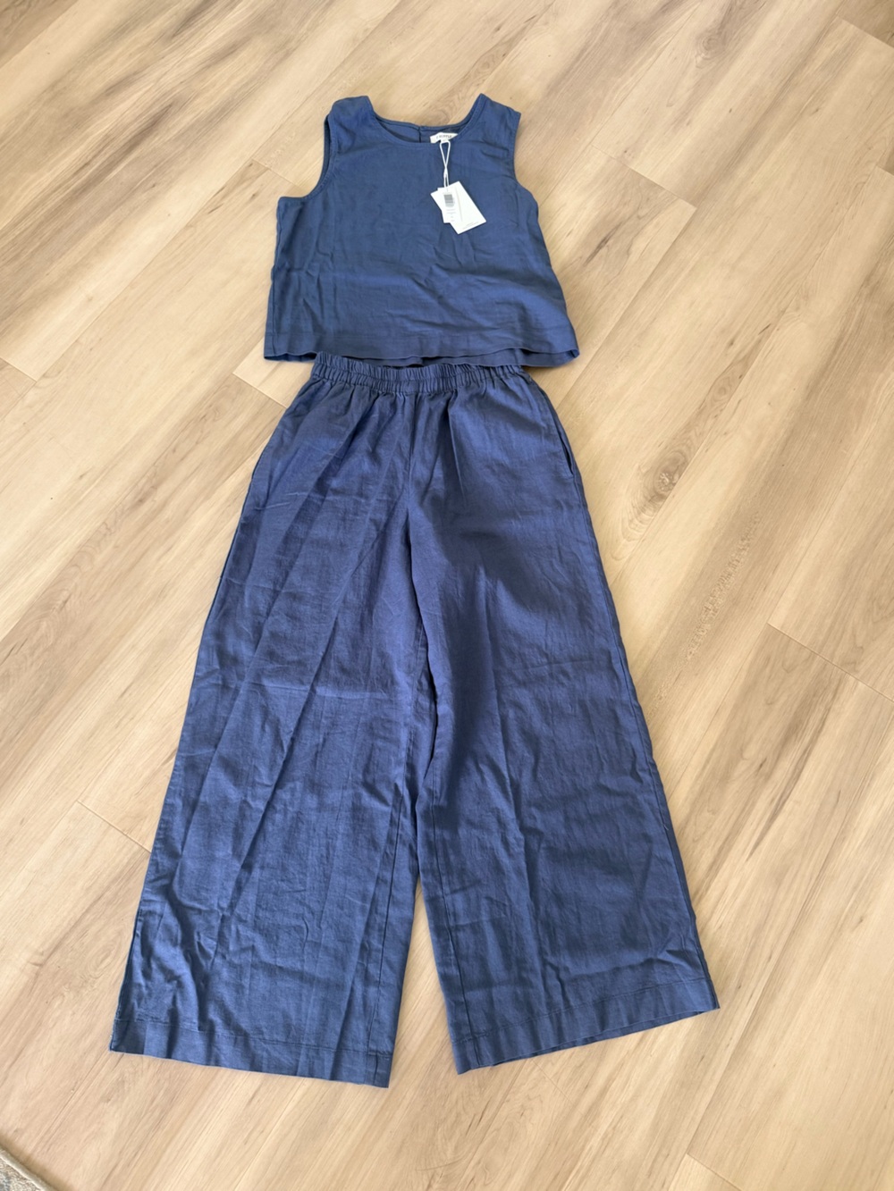 NWT Z Supply Linen Scout Wide-Leg Pants and Sloane Top in Vintage Indigo Blue XS